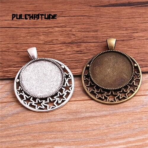 4pcs/lot 25mm Inner Size Two Color plated Cameo Base Setting Stars Style Pendant