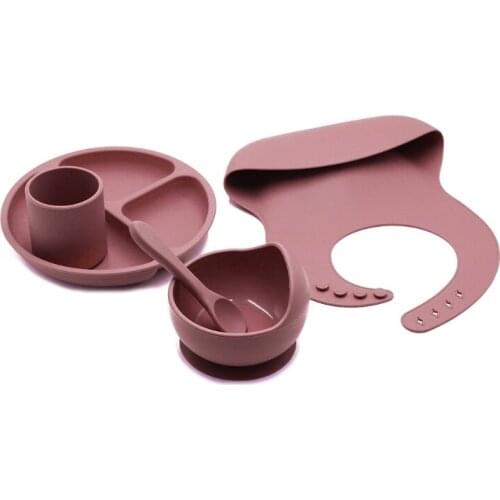 5pcs Baby Plate Spoon Feeding Food Tableware Set Feeding Bowl Food Grade Silicone Non-slip Bowl BPA Free Silicone Cup