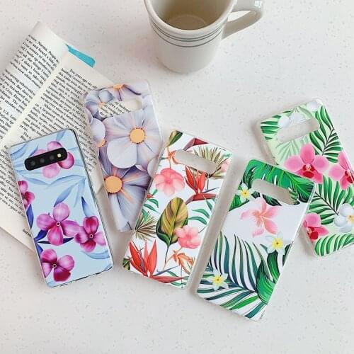 For Samsung Galaxy S10 Plus Case Note 8 9 10 Plus S8 S9 Back Cover Flower Soft Silicone Vintage Case for Samsung A50 A70 Cover