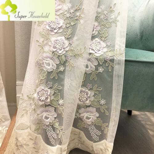 Elegant Pasted Velvet Embroidered Window Screens Tulle Curtains for Living Room Bedroom Kitchen 3D Floral Sheer Cortina Rideau