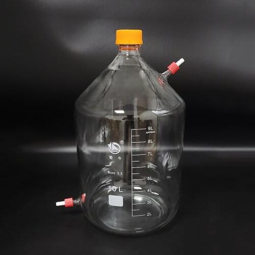 Reagent bottle,With yellow screw cover,upper and lower detachable small nozzle GL14mm,Borosilicate glass,10000ml,Plastic Lid