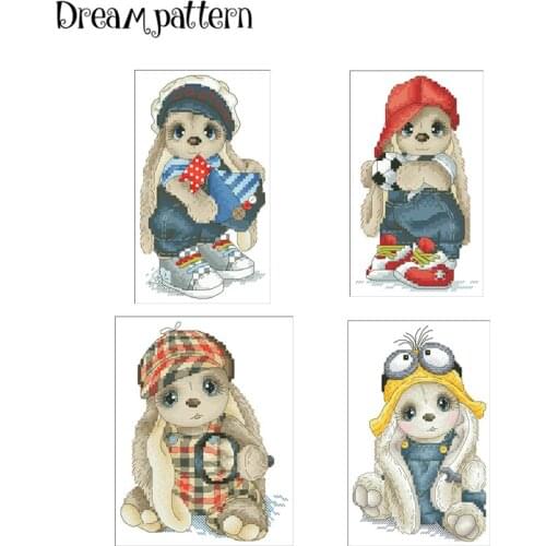Football rabbit cross stitch package cartoon animal 18ct 14ct 11ct cloth cotton thread embroidery DIY handmade needlework