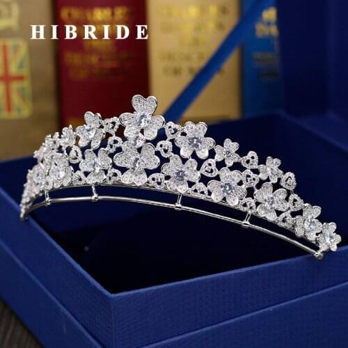 HIBRIDE New Flower Design Headband Noble Cubic Zircon Crown And Tiaras Bridal Hair Accessories For Wedding Gifts C-54