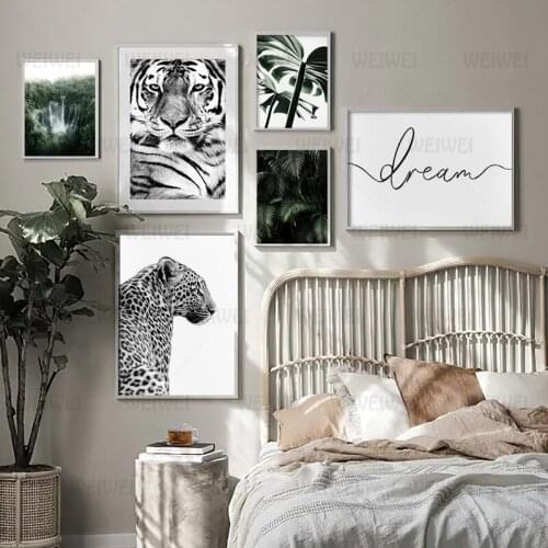 Canvas Wall Art Landscape Nature Forest Print Painting Nordic Waterfall Palm Leaf Tiger Leopard Poster Picture Modern Home Decor