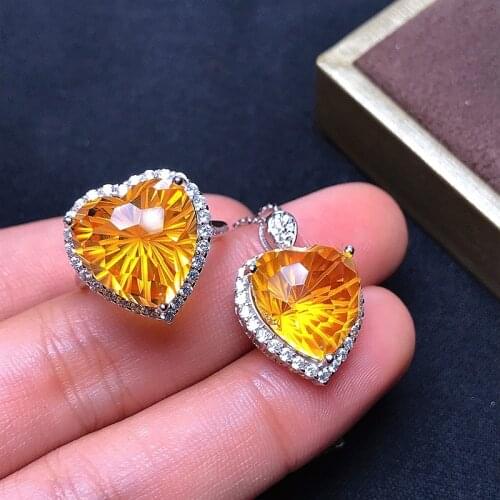 6 carat gem.Natural Citrine jewelry, ring necklace, 925 silver, rose silver. Simple style