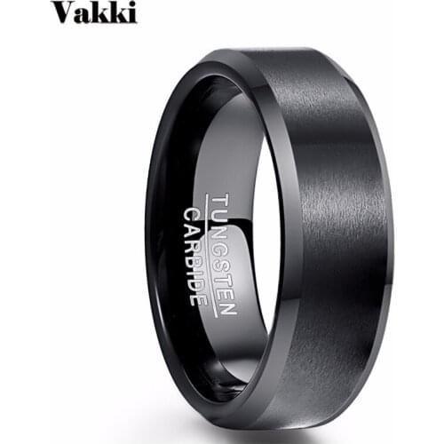Classic Vintage Men Ring Jewelry 8mm Width Polished Plating Black 100% Tungsten Steel Ring For Men Male Wedding Ring Gift