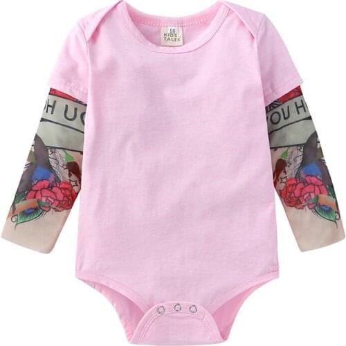 Baby Boys Tattoo Sleeve Rompers Infant Girls Jumpsuit Children Cotton Romper pink Boutique Newborn Baby Clothes M039