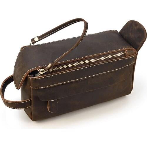 MAHEU Genuine Leather Ladies Make Up Bag Big Capacity Storage Bag With Wrist Belt Cowskin Leather Day Cluth Men Women Unisex