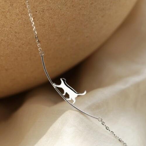 2021 New Fashion Cat Arc Simple Personality Silver Jewelry Cute Animal Walking Cat Clavicle Chain Charm Lovely Necklaces
