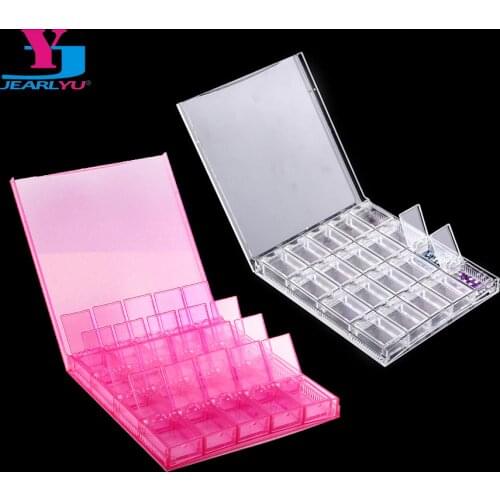 New Design 20 Slots Nail Storage Box Empty Acrylic Rectangle Pink Clear Display Nagels Spulletjes Manicure Nail Art Accessoires