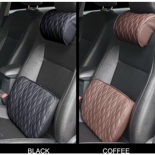 Relieve Pain Lumbar Cushion Auto Neck Rest Headrest Cushion Seat Pillow Leather Embroidered Memory Foam Car Headrest Pillow
