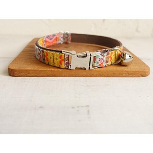 Pet Small Dog Collar GRAY BOHEMIAN Fashion Adjustable Cat Nameplate ID 2 Size Poly Satin And Nylon Cat Collar Sash Small Bell
