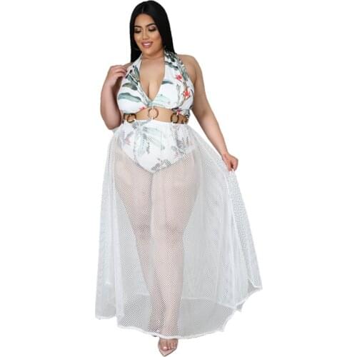 Chiclover Maxi Dresses for Women Wholesale Plus Size Halter Beach Wear Patchwork Mesh Print Dress Hollow Out Dress Dropshipping