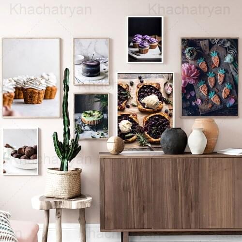 Delicious Food Home Decoration Poster Cream Cake Kitchen Living Room Dessert Shop Wall Art Canvas Painting Carrot Shape Biscuit