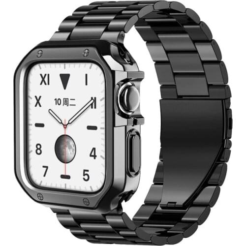 Classic Metal Stainless Steel Strap for Apple watch band 44mm 40mm for iWatch Series 6 5 4 3 38mm 42mm Bracelet watchbands+Case