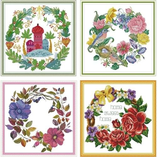 Wreath Series Flower Painting Counted Printed on Fabric DMC 14CT 11CT Cross Stitch kits Embroidery Needlework Wholesale Crafts