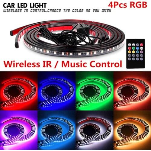 4pcs RGB LED Strip Under Car Underglow Underbody Music Control Neon Light