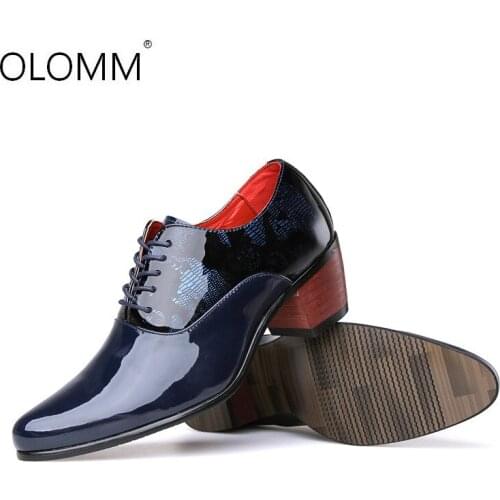 High Quality Men Dress Wedding Shoes Patent Glossy Leather 6cm High Heels Fashion Pointed Toe Heighten Oxford Shoes Party Prom