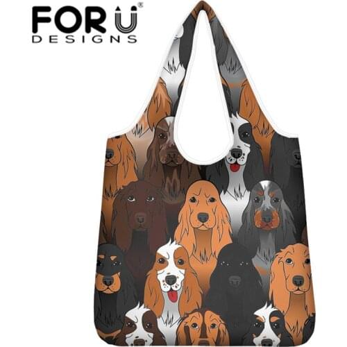 FORUDESIHNS Women Shopping Bags Folding Travel Grocery Bags Cute German Shepherds Print Reusable Fruit Vegetable Tote Handbag