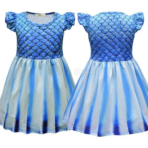 2-8Y Girls Mermaid Fish Scale Colorful Printed Dress Cosplay Costume Summer Lovely Sleeveless Kids Dresses C27M255