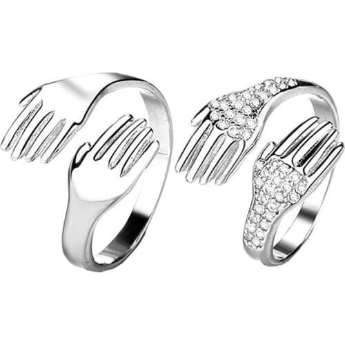 1 Pair Couples Hugging Hands Rings Hands Embrace Open Rings Adjustable Couple Hug Rings Romantic Lover Wedding Ring Jewelry