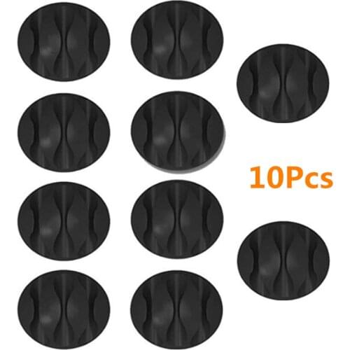 10Pcs Black Three Holes Cable Clips USB Data Line Charger Holder Tidy Organizer Wire Cord Desktop Fixer Cable Winder