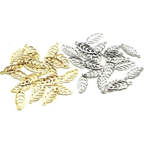 100pcs/lot Stainless Steel Gold Leaf Charms Necklace Leaves Pendant DIY Crafts Jewelry Making Handicraft Accessories Supplies