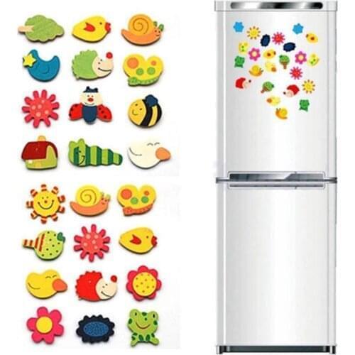 12pcs Magnetic Cartoon Animal Wooden Refrigerator Stickers Cute Creative Refrigerator Family Decoration