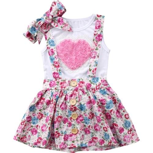 Big Sister/little Sister Casual Cotton 3PCS Floral Baby Girl Outfits Clothes T-shirt Top Pants/ Skirts Hairband Sets Size 0-6T