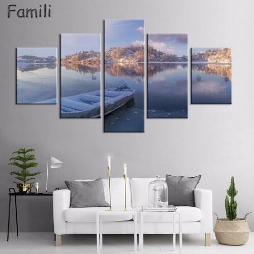 5 Panel Modern natural scenery of the Norway lighthouse Yun sunrise Art print canvas art wall Unframed painting for living room