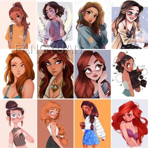 5D Diy Diamond Painting Cartoon Girls Full Square Round Diamond Embroidery Handmade Portrait Wall Pictres Home Decoration