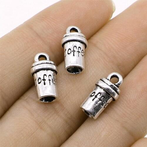 6pcs Charms A Cup Of Coffee Antique Silver Color 7x14mm Metal Alloy Jewelry DIY Accessories