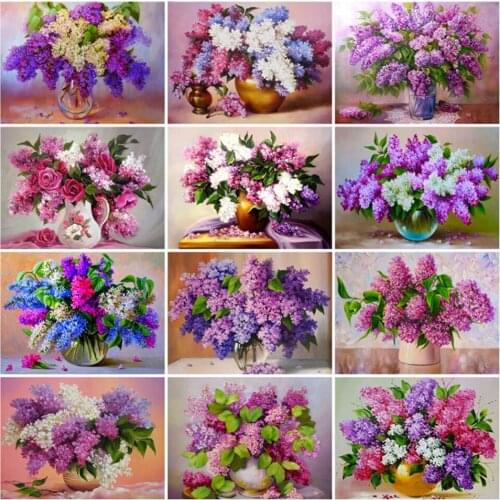 5D DIY Diamond Painting By Number Lilac Rhinestone Picture Diamond Mosaic Flower Cross Stitch Kit Handmade Gift Wall Art Crafts