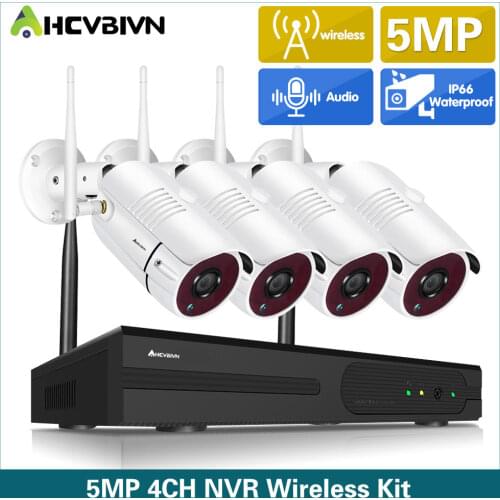 AHCVBIVN 4CH Wireless CCTV System H.265 5MP NVR Outdoor Video Recorder Camera IP Security System WiFi Video Surveillance Kit