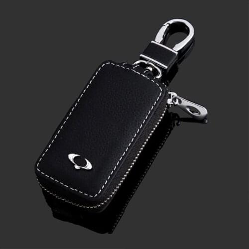 For SsangYong Actyon Kyron Rexton Korando Leather Car Key Case With Metal Car Logo Zipper Key Cover Keychain
