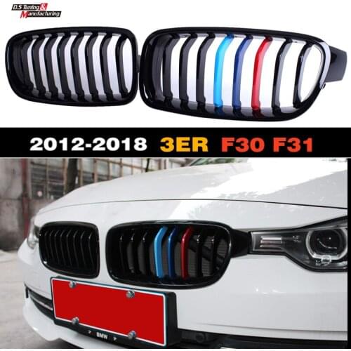 Replacement Type Glossy Carbon Fiber/ABS Double Slat Front Bumper Racing Grille for BMW 3 Series 2012-2018 F30 Sedan F31 Wagon