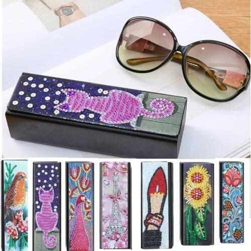DIY Diamond Painting Glasses Case Box Sunglasses Myopia Glass Organizer Flower Animal Kits Leather Rhinestone Crafts