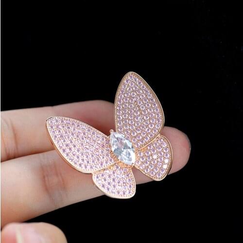 Fashion Crystal Rhinestone Butterfly Brooch Rose Gold Brooches Pins Wedding Bouquet Broaches Insect Pin Jewelry Broches Women