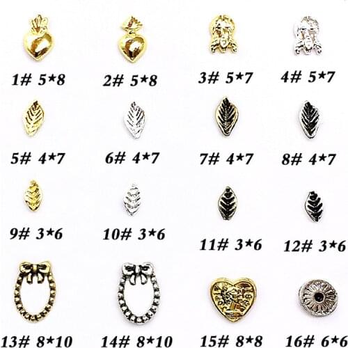 50pcs/pack Japan Korea Alloy Nail Art 3D Retro Gold Silver Leaf Pineapple Metal Accessorie for Phototherapy Nail Sticker DIY