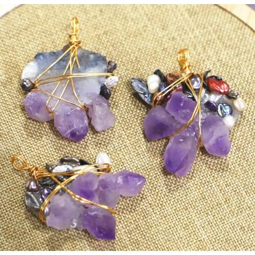 Natural Amethysts Necklace Natural Freshwater Pearl Pendant DIY for Jewelry Making Pearl Necklace Raw Crystal Jewelry