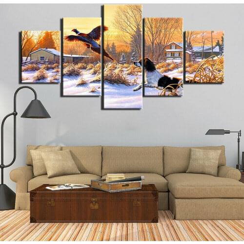 Dog Chasing Bird Poster 5 Panel Canvas Picture Print Wall Art Canvas Painting Wall Decor for Living Room Poster No Framed
