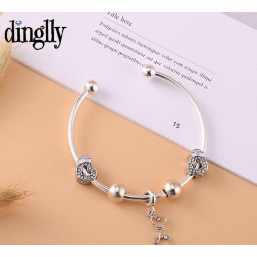 Dinglly Simple Nurse Hat Heart Beaded Opening Bangles For Women Stethoscope Dangle Charm Bangle Girls Nurse Doctor Jewelly Gift