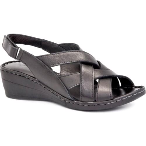 Gedikpasalı Bty 403 Black Women 'S 2021 Summer Season Sandals Orthopedic Genuine Cow Leather Business Lift Padding Casual Use Hiking