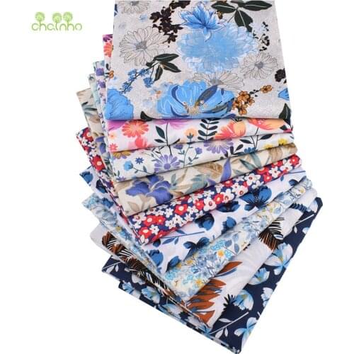 Blue Flower Series,Printed Plain Cotton Fabric,Patchwork Clothes For DIY Sewing Quilting Baby&Childrens Poplin Material,48x48cm