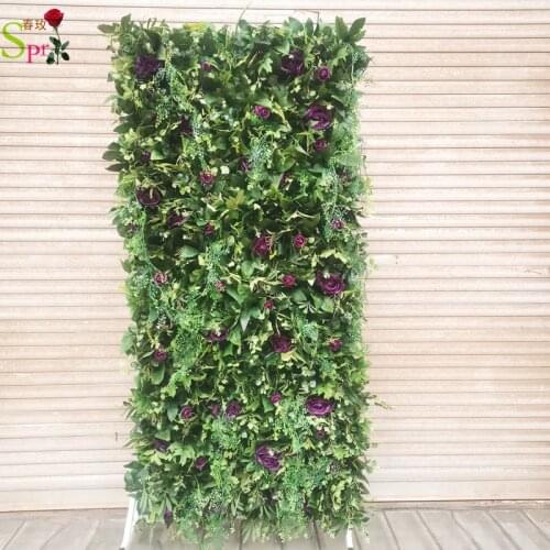SPR Purple Green Grass Flower Wall For Wedding Backdrop Roll Up Fabric