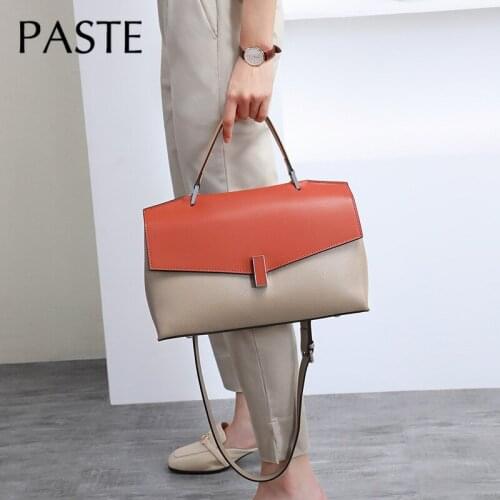 Brand Design Panelled Women Hand Bag Large 100% Genuine Leather Handbags Trapeze Tote Bag High Quality Shoulder Messenger Bag