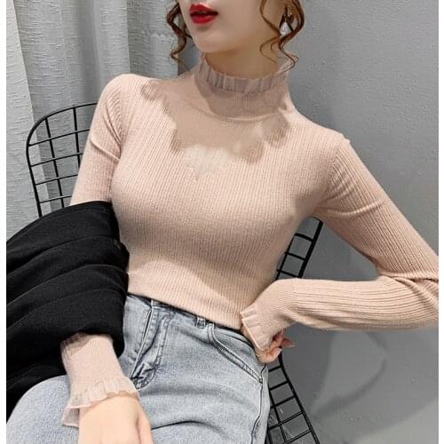 Korean winter sweater female half turtleneck sleeve head bottoming Shirt Short slim slim knit thickened solid twist
