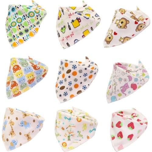 Button Type Cartoon Knitted Cotton Baby Triangle Towel Knitted Cotton Baby Double Face Mouth Towel