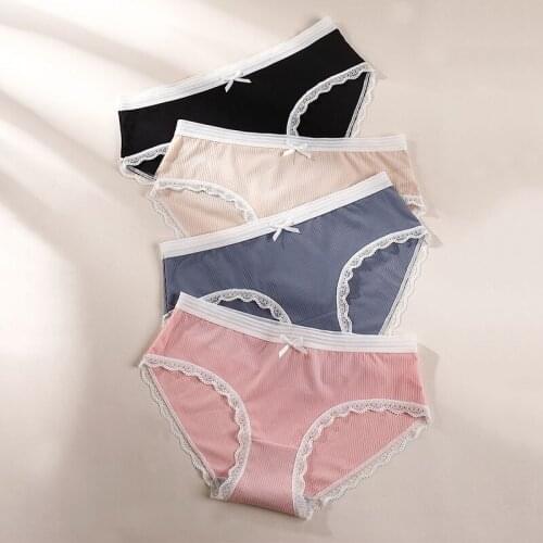 Ice Silk Panties Women Sexy Lace Briefs Cotton Antibacterial Underpants Japanese Seamless Underwear Lingerie 3 Pcs Dropshipping