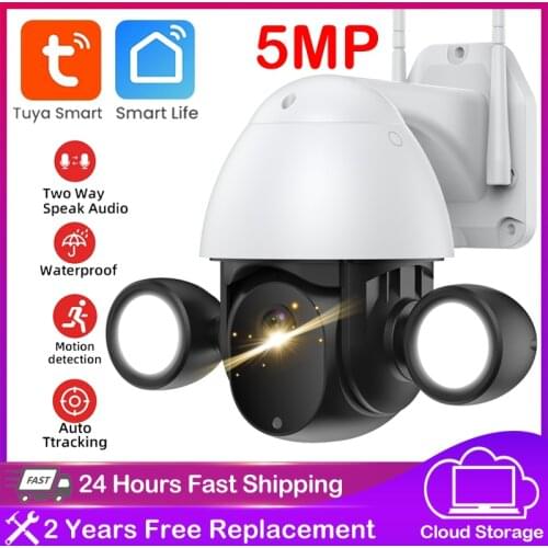Tuya HD 5MP New Smart IP Camera Auto Human Tracking Outdoor IP66 Waterproof 360 Cloud Security CCTV Floodlight PTZ Wifi Camera
